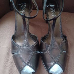 Franco Sarto Bronze T-Strap, Peep Toe, Shoes, 10M